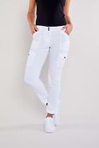 The Best Travel Cargo Pants. Front Profile of the Kate Skinny Cargo Pant in White