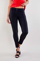 The Best Travel Pants. Front Profile of the Luisa Skinny Jean Pant in Black