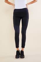 The Best Travel Pants. Front Profile of the Andrea Contrast-Panel Legging in Black