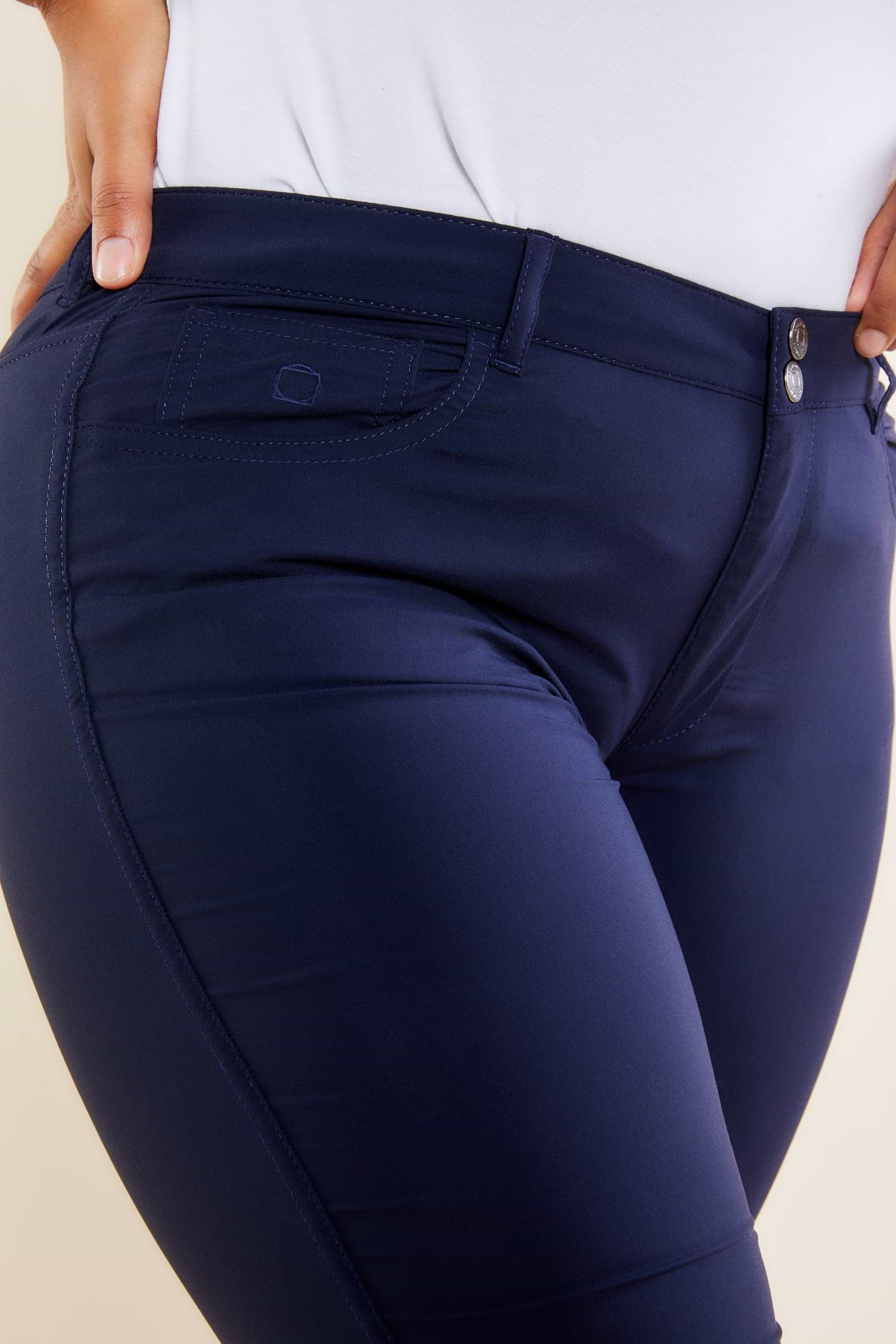 The Best Travel Pants. Front Pocket of the Luisa Skinny Jean Pant in Navy