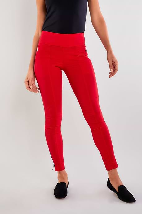 The Best Travel Pants. Front Profile of the Allie Hybrid Pant in Atomic Red