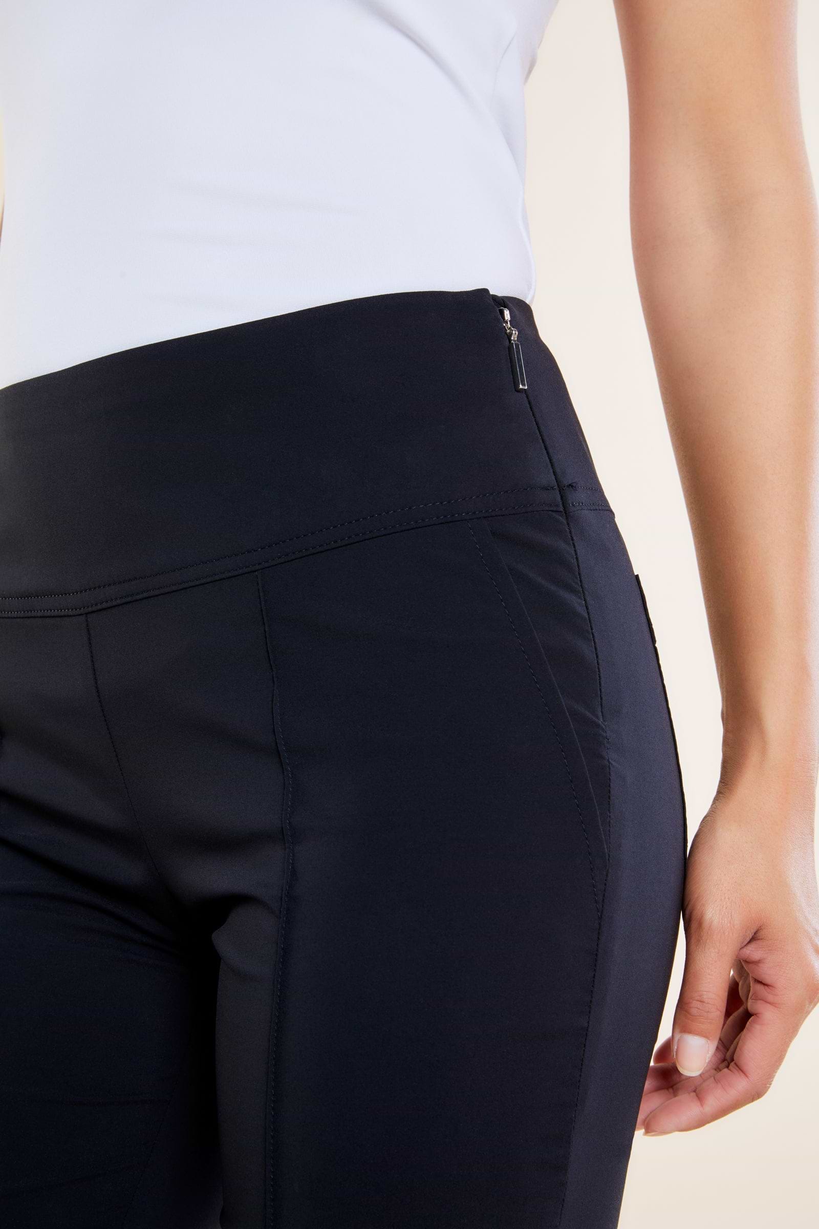 The Best Travel Pants. Side Zipper of the Sonia Curvy High Rise Pant in Black