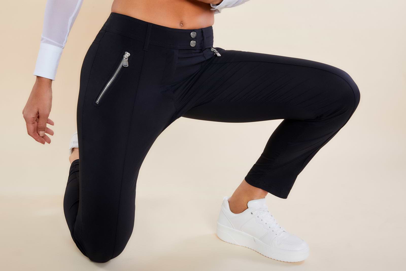 The Best Travel Pants. Front Profile of the Peggy Zippered Pant in Black