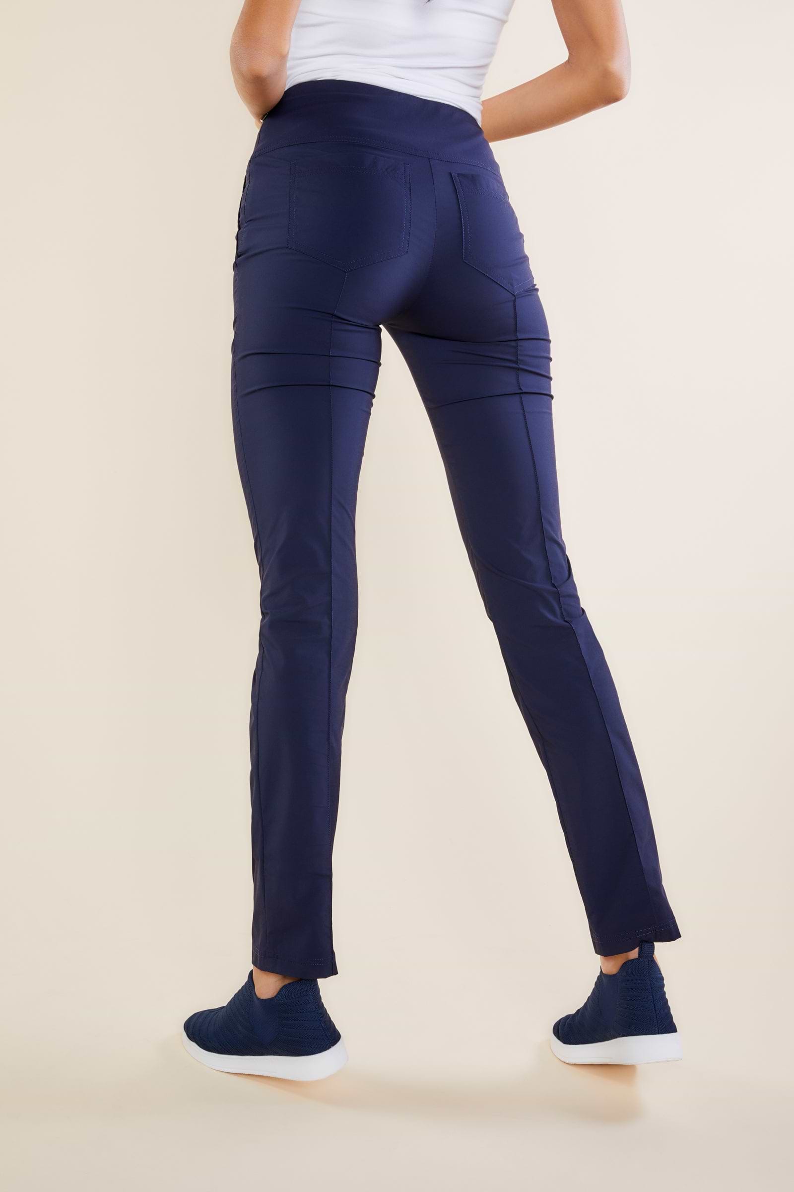 The Best Travel Pants. Back Profile of the Sonia Curvy High Rise Pant in Navy