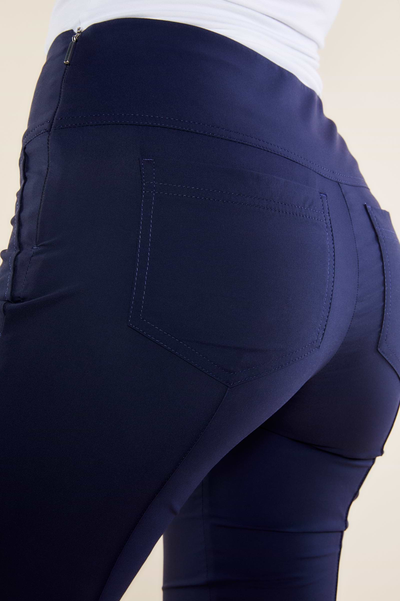 The Best Travel Pants. Back Pockets of the Sonia Curvy High Rise Pant in Navy