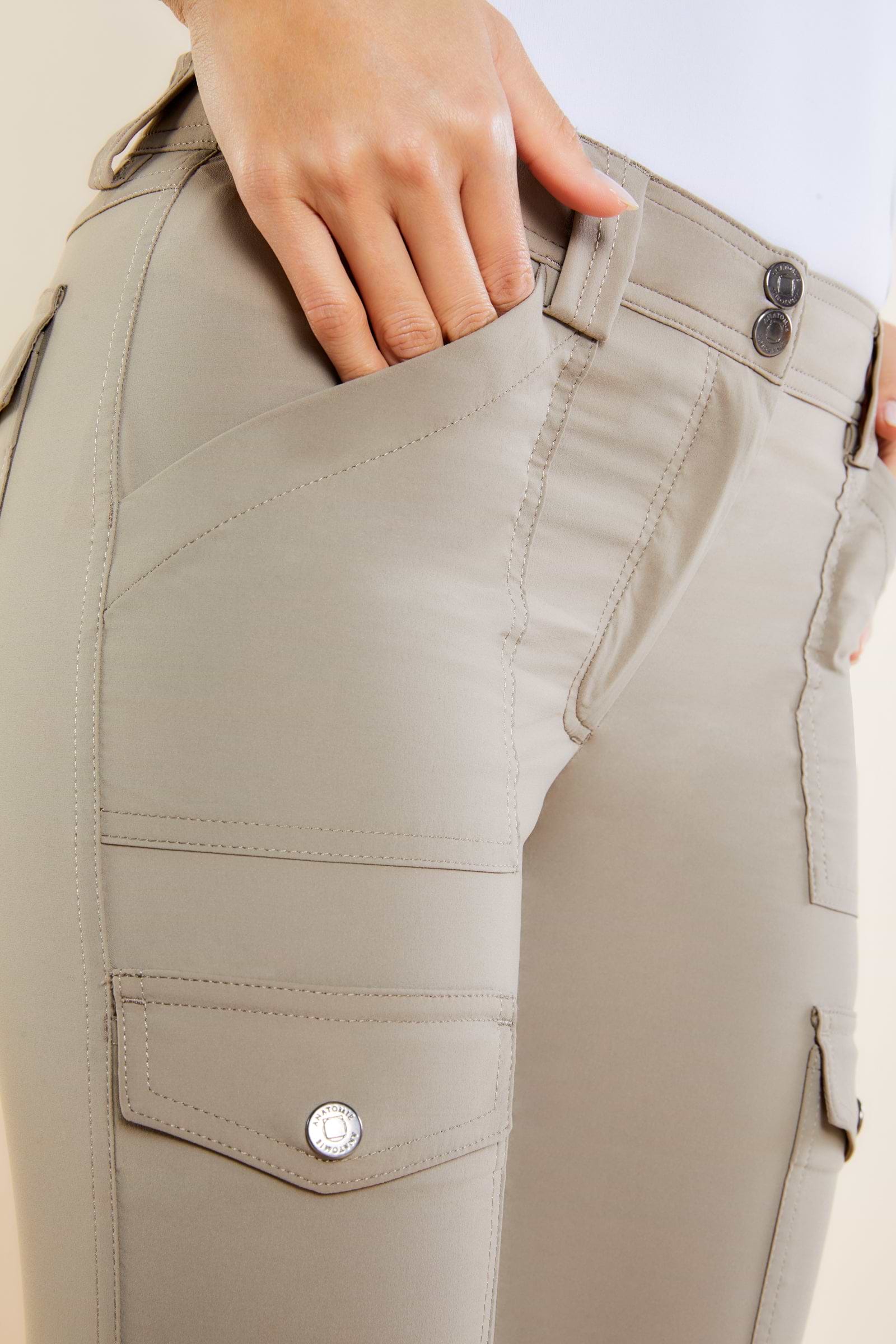 The Best Travel Cargo Pants. Front Pocket on Skinny Cargo Pant in Khaki