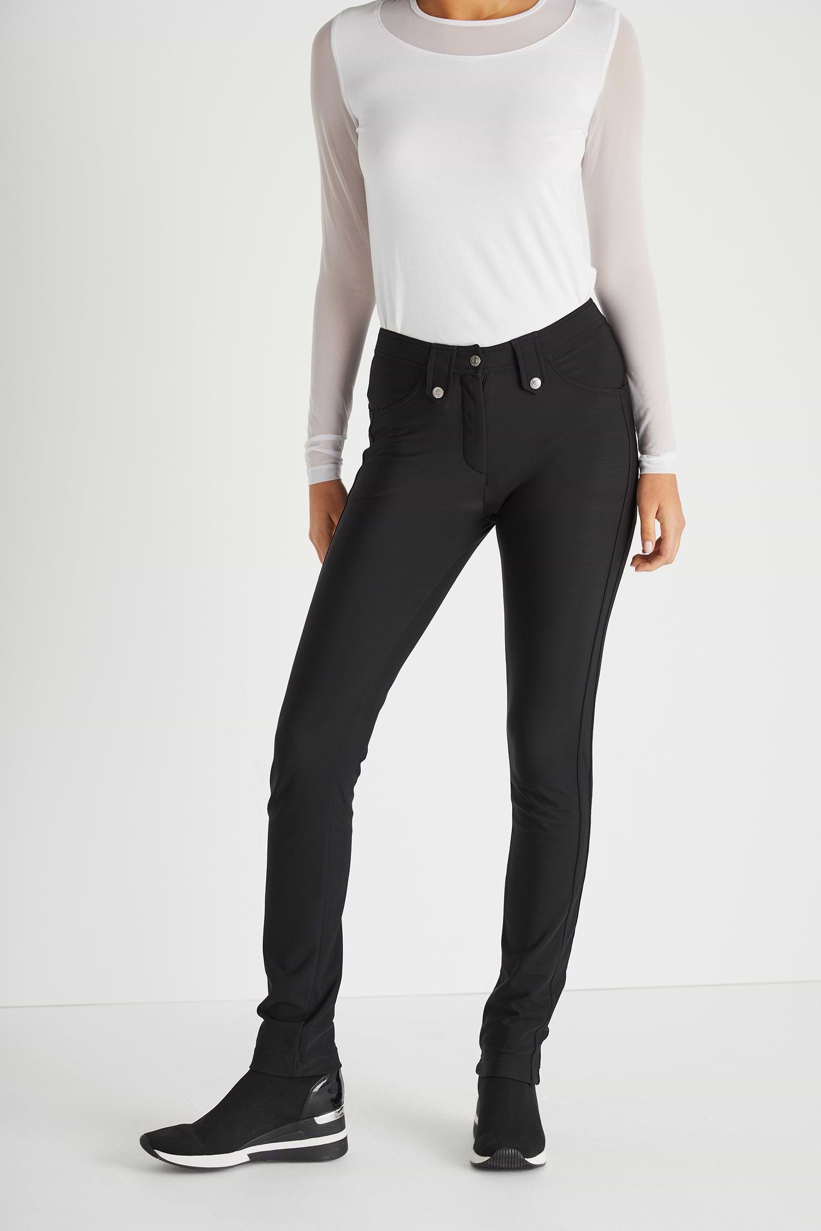 The Best Travel Pants. Front Profile of the Skyler Cozy Fleece-Lined Travel Pant in Black