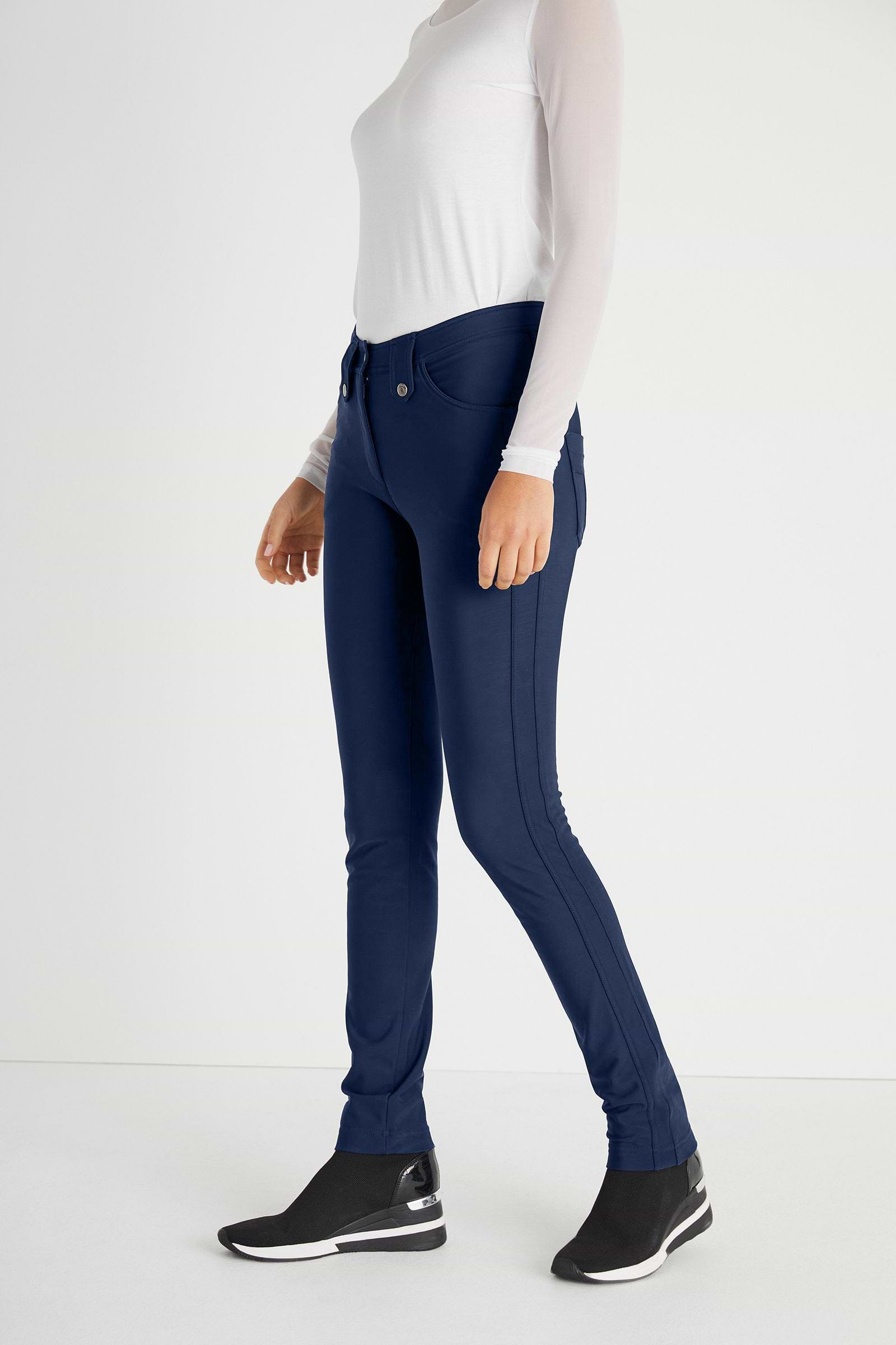 The Best Travel Pants. Side Profile of the Skyler Cozy Fleece-Lined Travel Pant in Navy