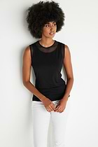 The Best Travel Tank Top. Woman Showing the Front Profile of a Flo Pima Cotton Tank in Black