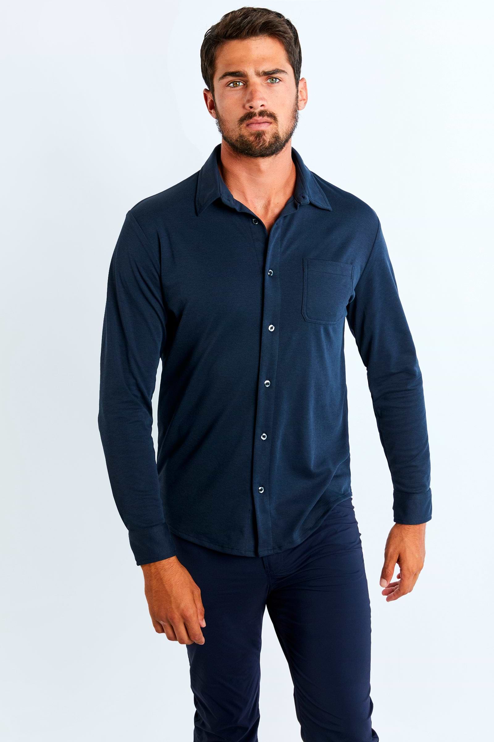 Elevated Performance Menswear  Button-Up Long-Sleeve Shirt
