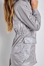 The Best Travel Jacket. Side Details of a Ramona Windbreaker Jacket in Silver Grey.