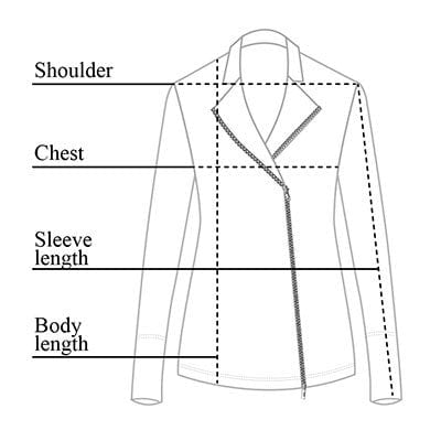Billy Leather & Lycra Asymmetric Jacket Size Chart