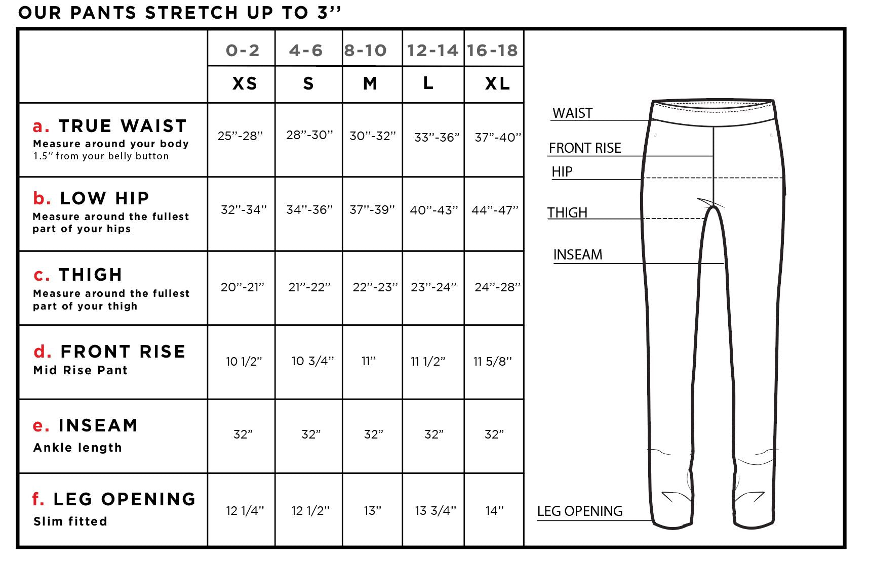 Jamie Lee Pull-on Pant Size Chart