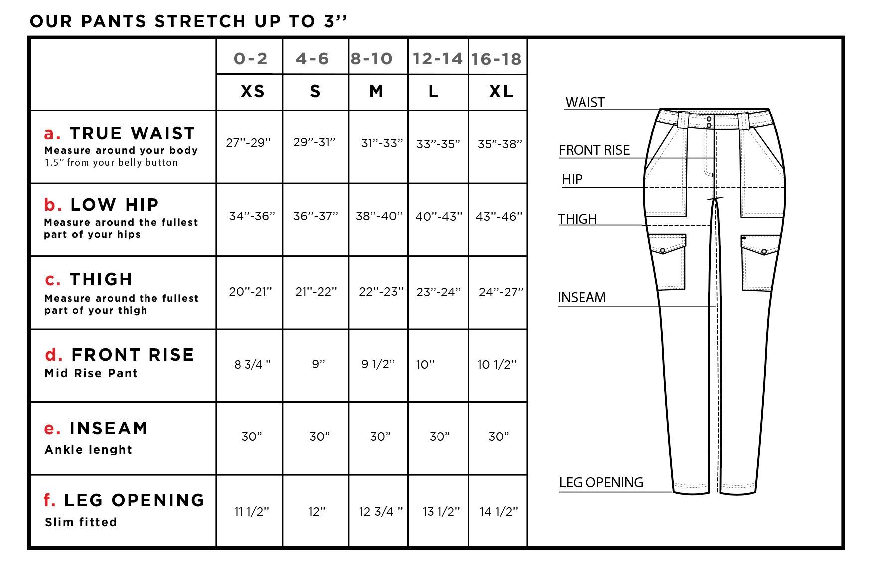 Jamie Lee Pull-on Pant Size Chart – Anatomie