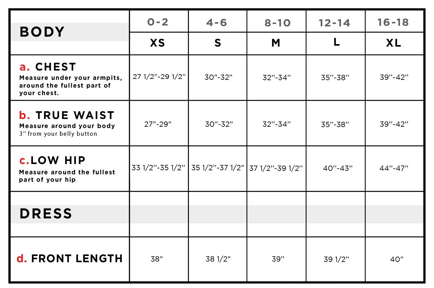 Marine Wrap Dress Size Chart