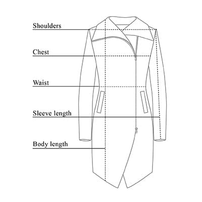 McKeena Asymmetrical Coat Size Chart