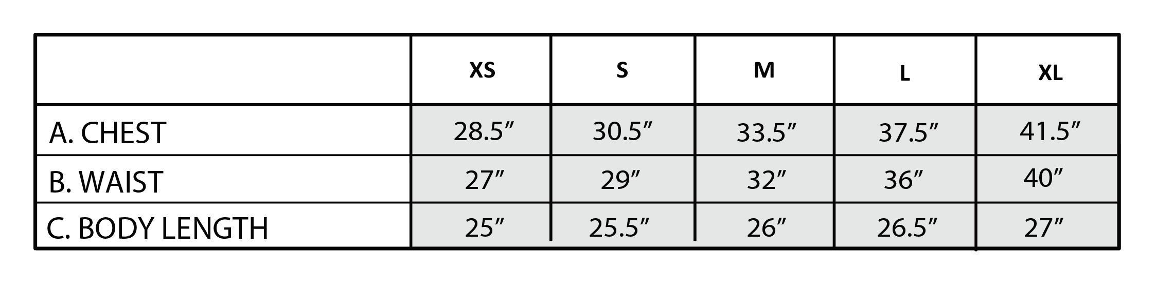 River Comfy Basic Tank Size Chart