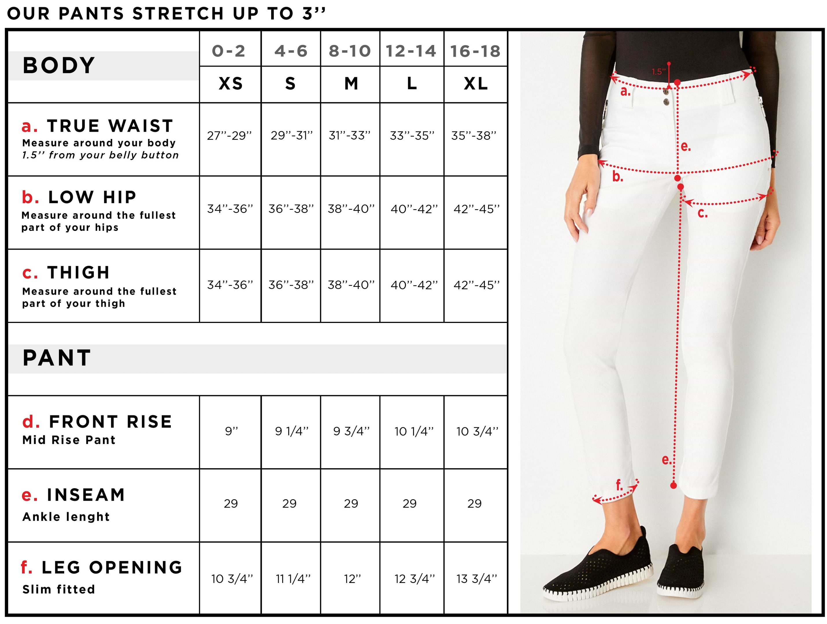 Susan Skinny Ankle Pant Size Chart – Anatomie
