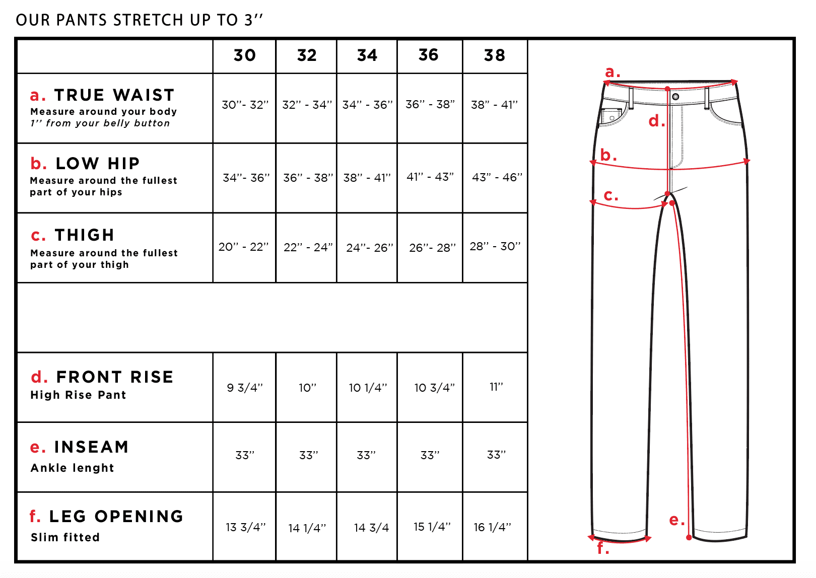 Alessio Men's Travel Pant Size Chart