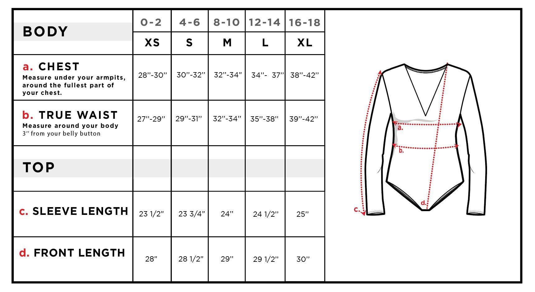 Becky Long Sleeve V-Neck Bodysuit Size Chart – Anatomie
