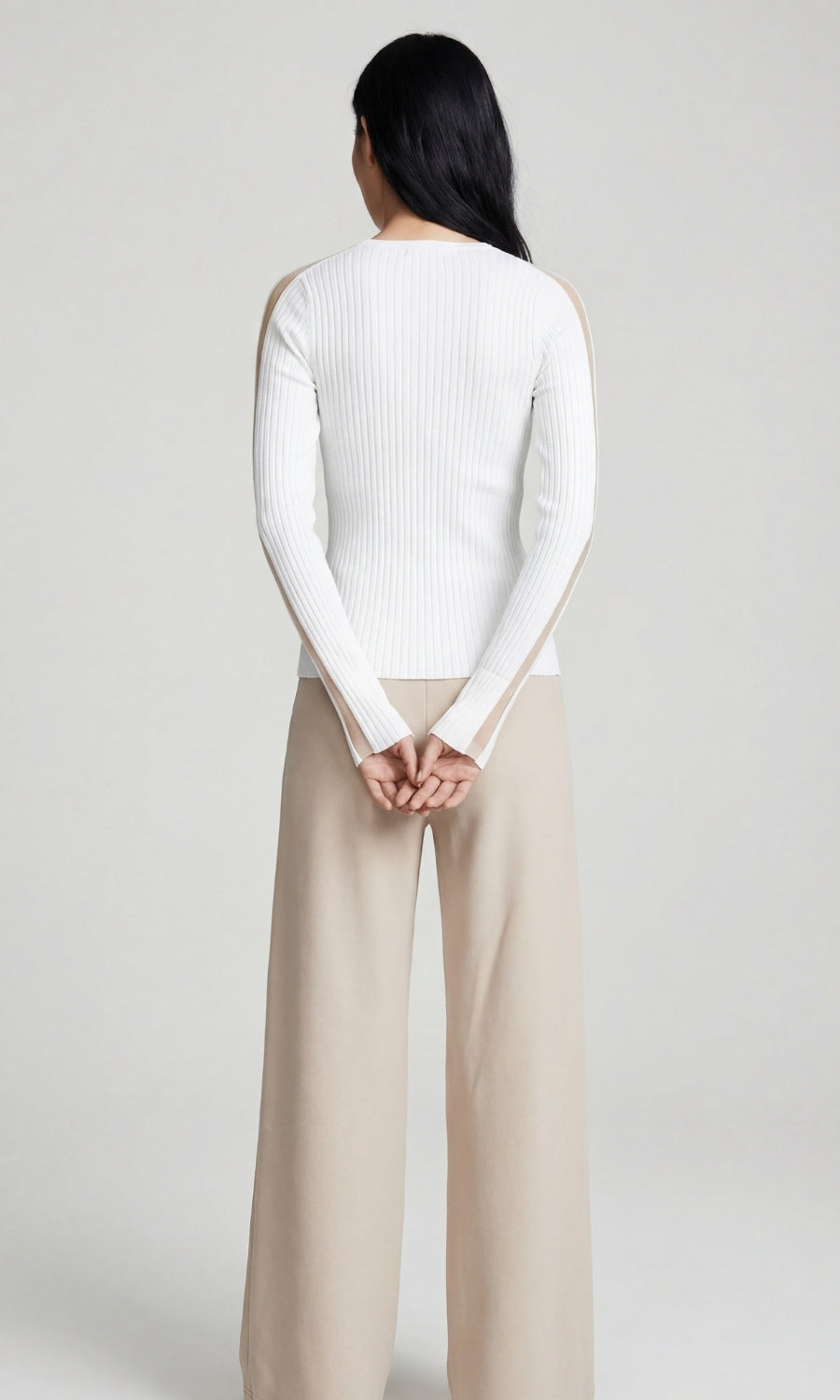 Lia Rib Sweater With Sheer Mesh Stripe