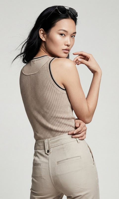 GIO // Mixed-Stitch Rib Sweater Top in Champagne
