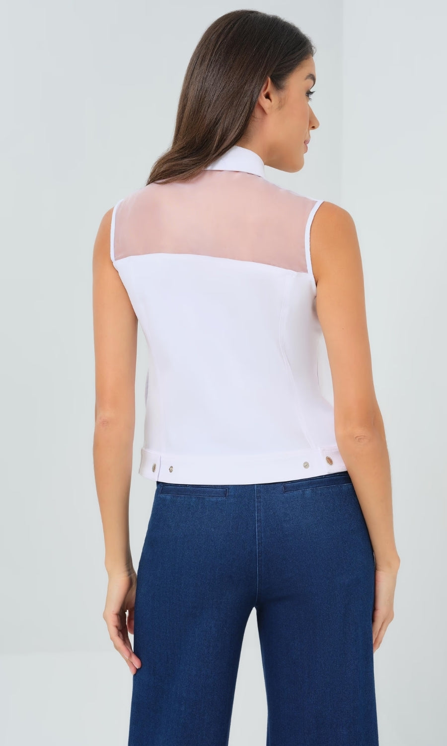 Lenox Organza & Performance Twill Sleeveless Trucker Vest