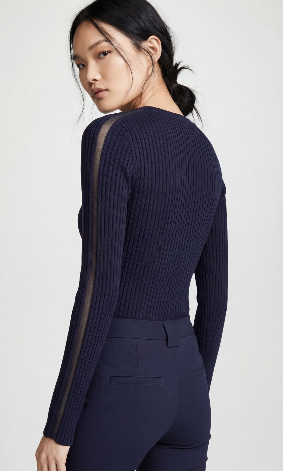 Lia Rib Sweater With Sheer Mesh Stripe