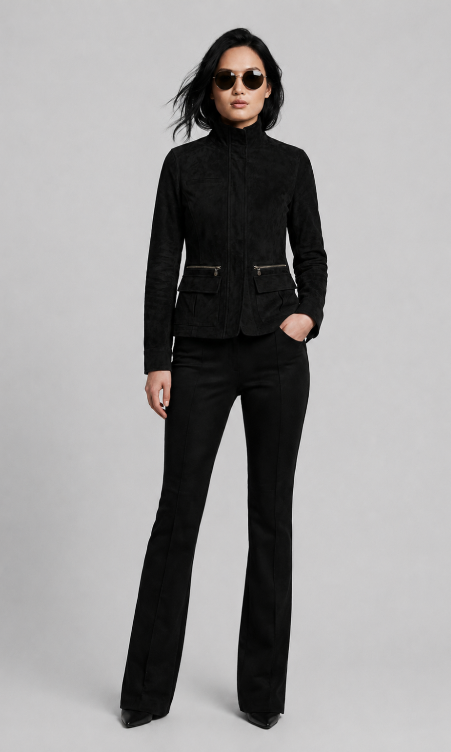 Becca Flare Faux Suede Pintuck Pants