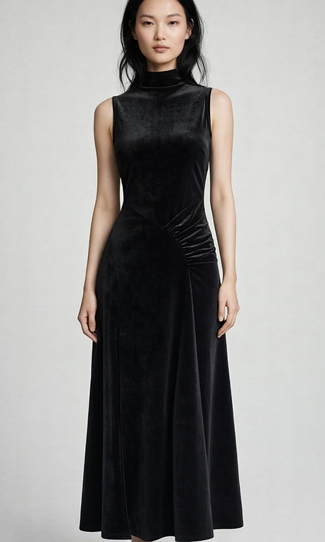 Halle Velvet Mock Neck Maxi Dress