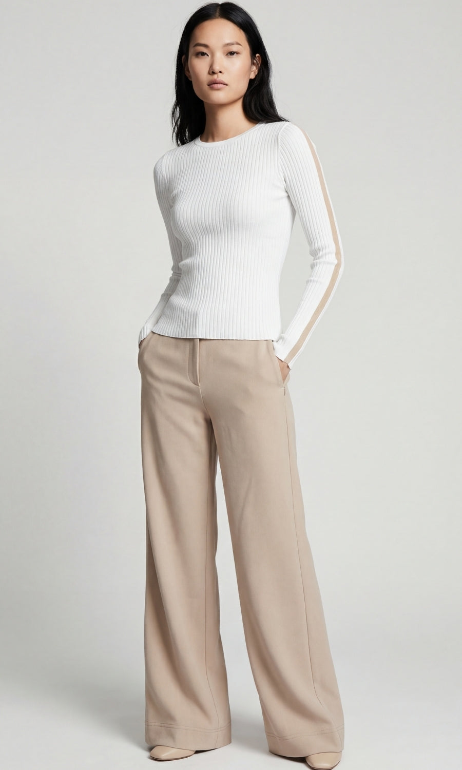 Lia Rib Sweater With Sheer Mesh Stripe