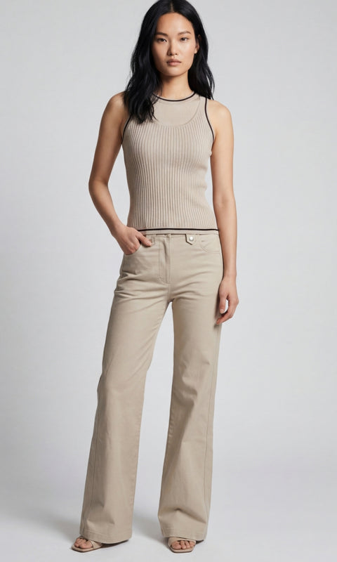 GIO // Mixed-Stitch Rib Sweater Top in Champagne