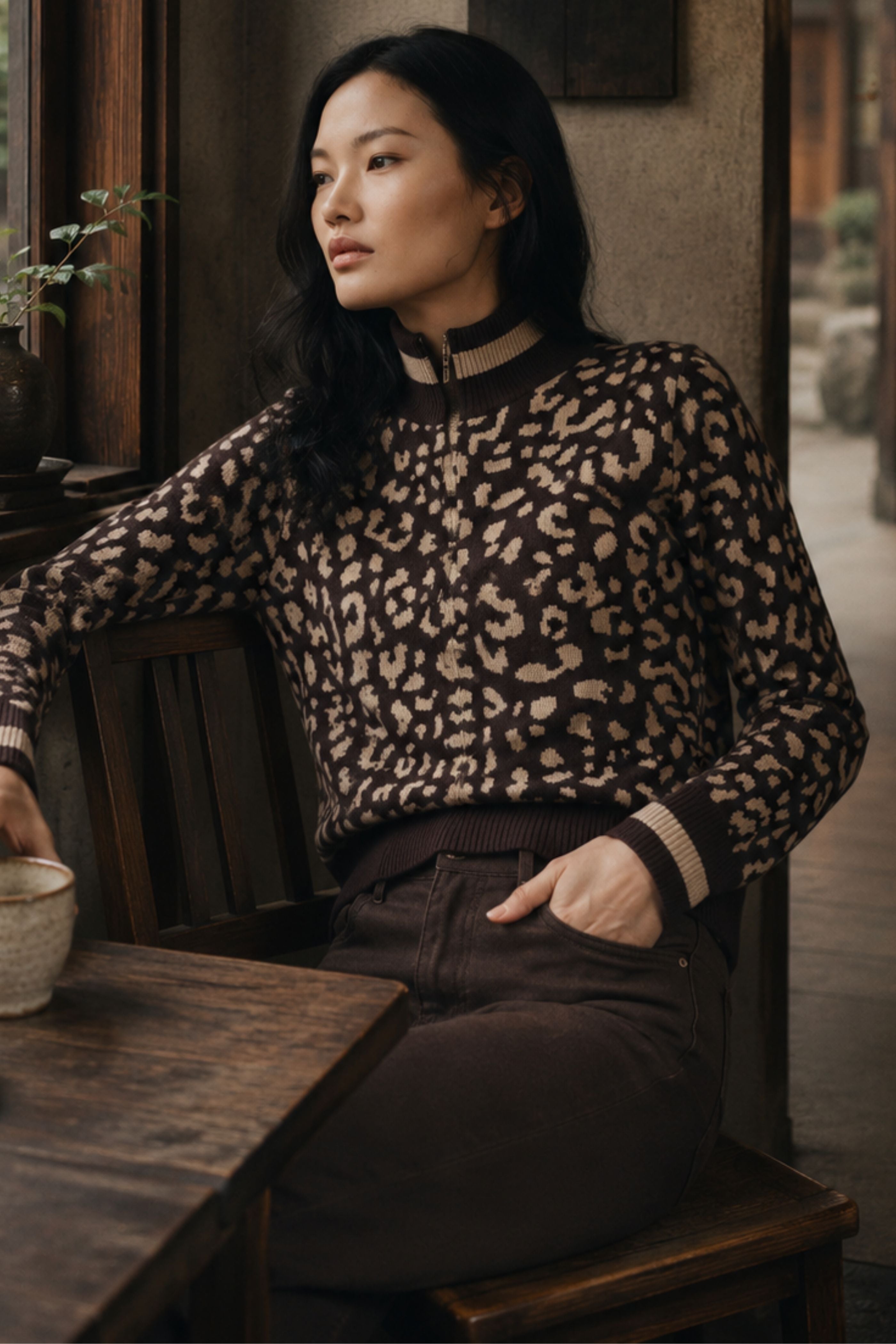 BOMI // Jacquard Zip up Sweater