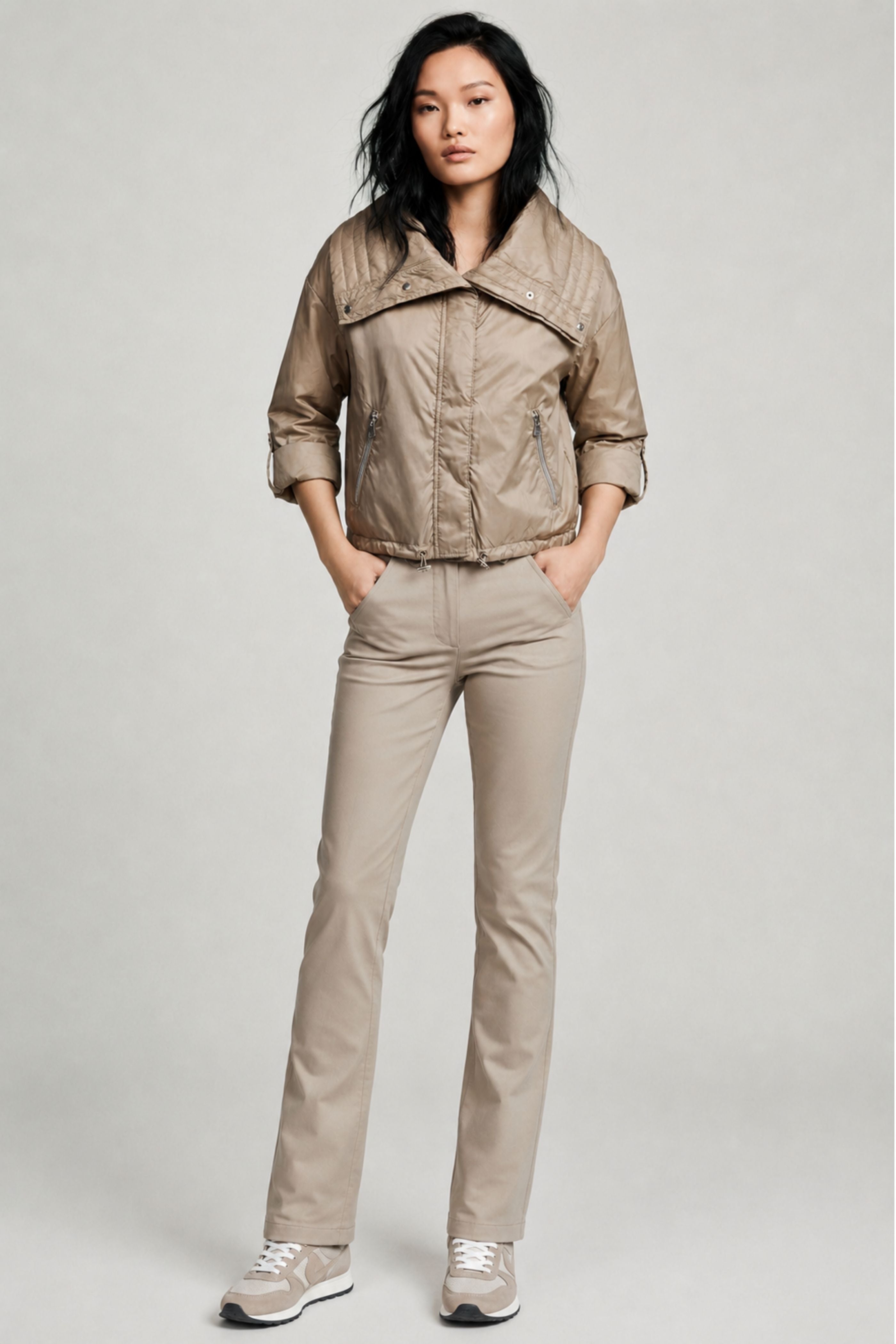 Casey Cropped Windbreaker with Oversized Lapel