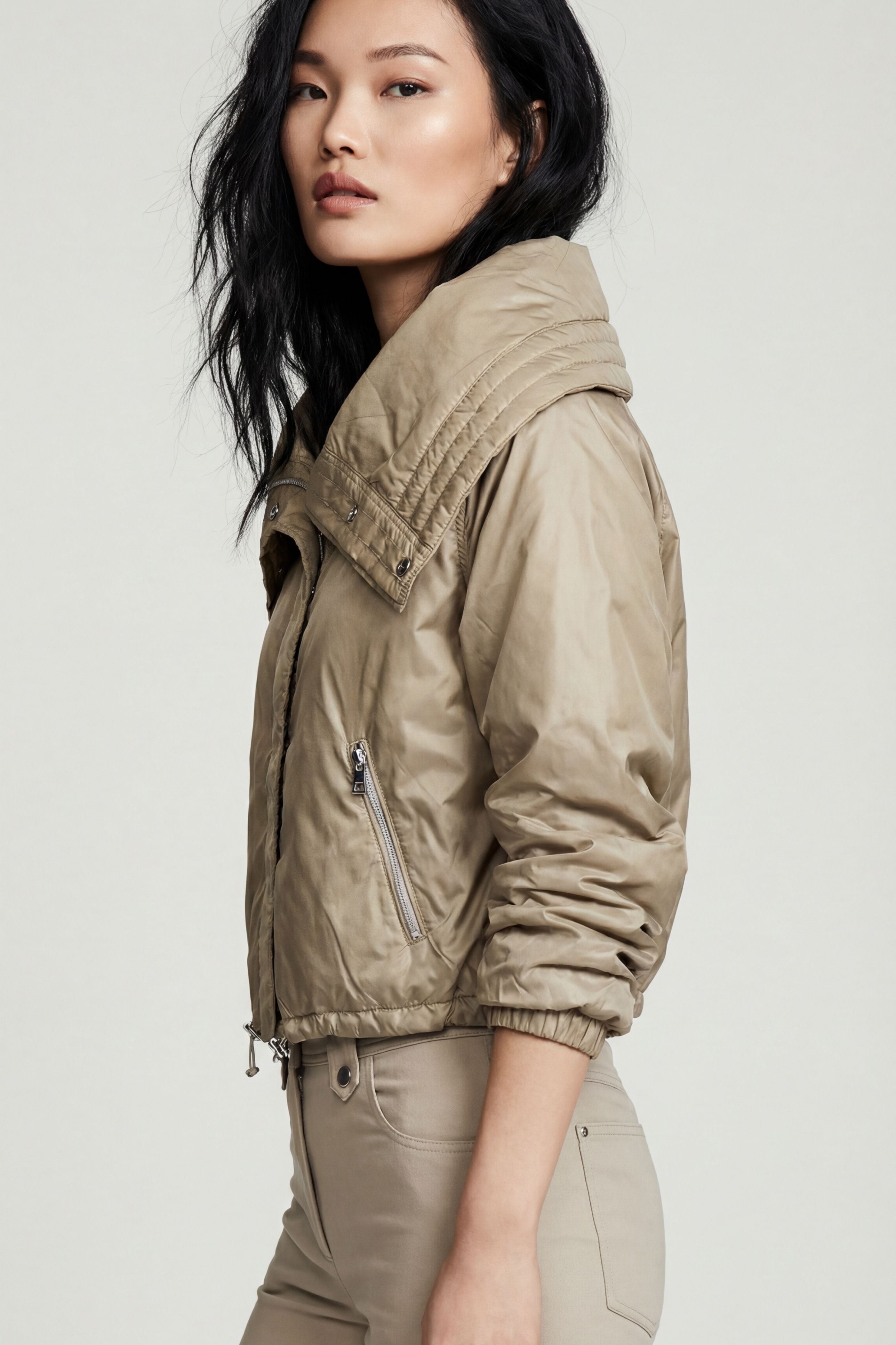 Casey Cropped Windbreaker with Oversized Lapel