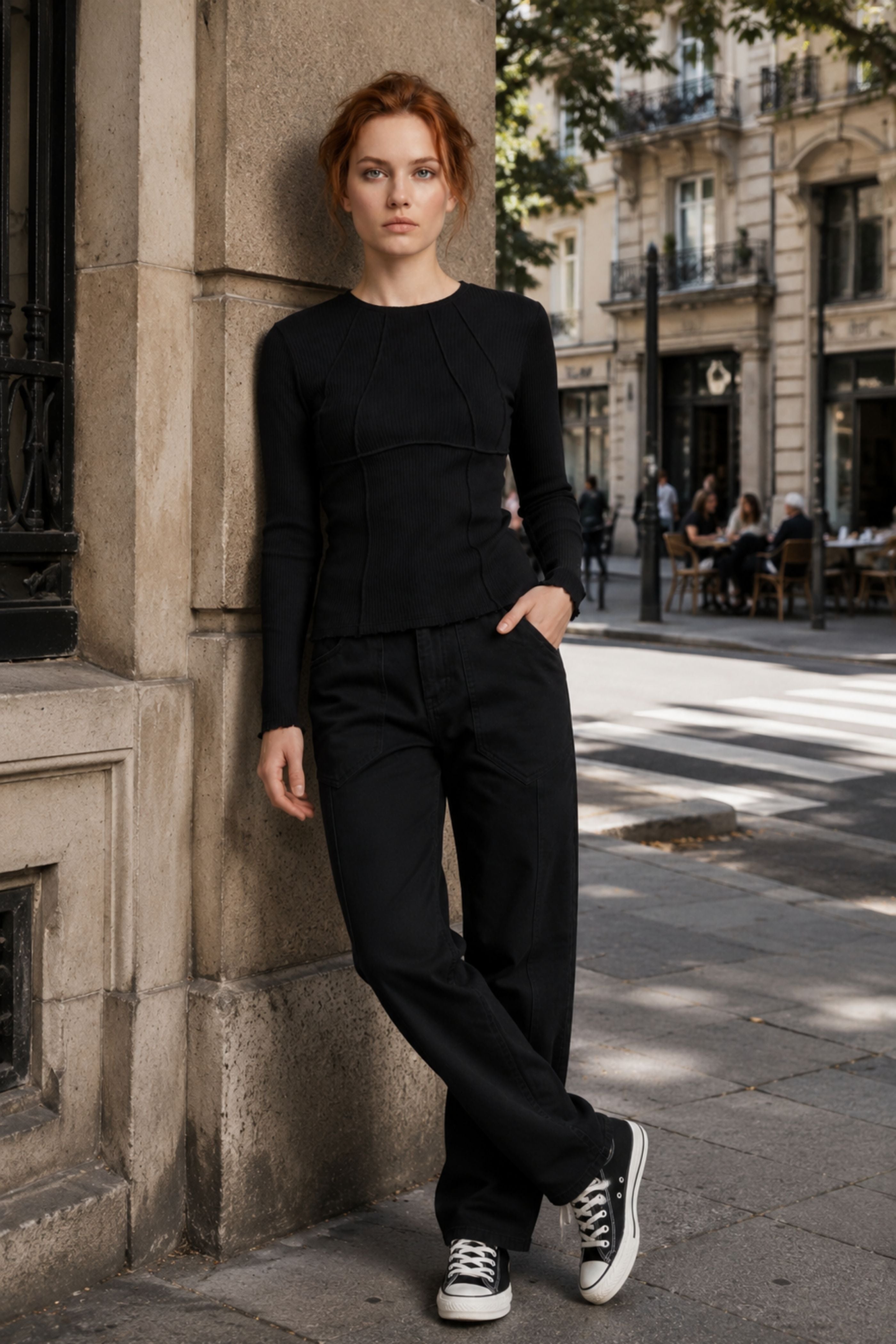 Long Sleeve Celeste Rib Top with Seam Shaping