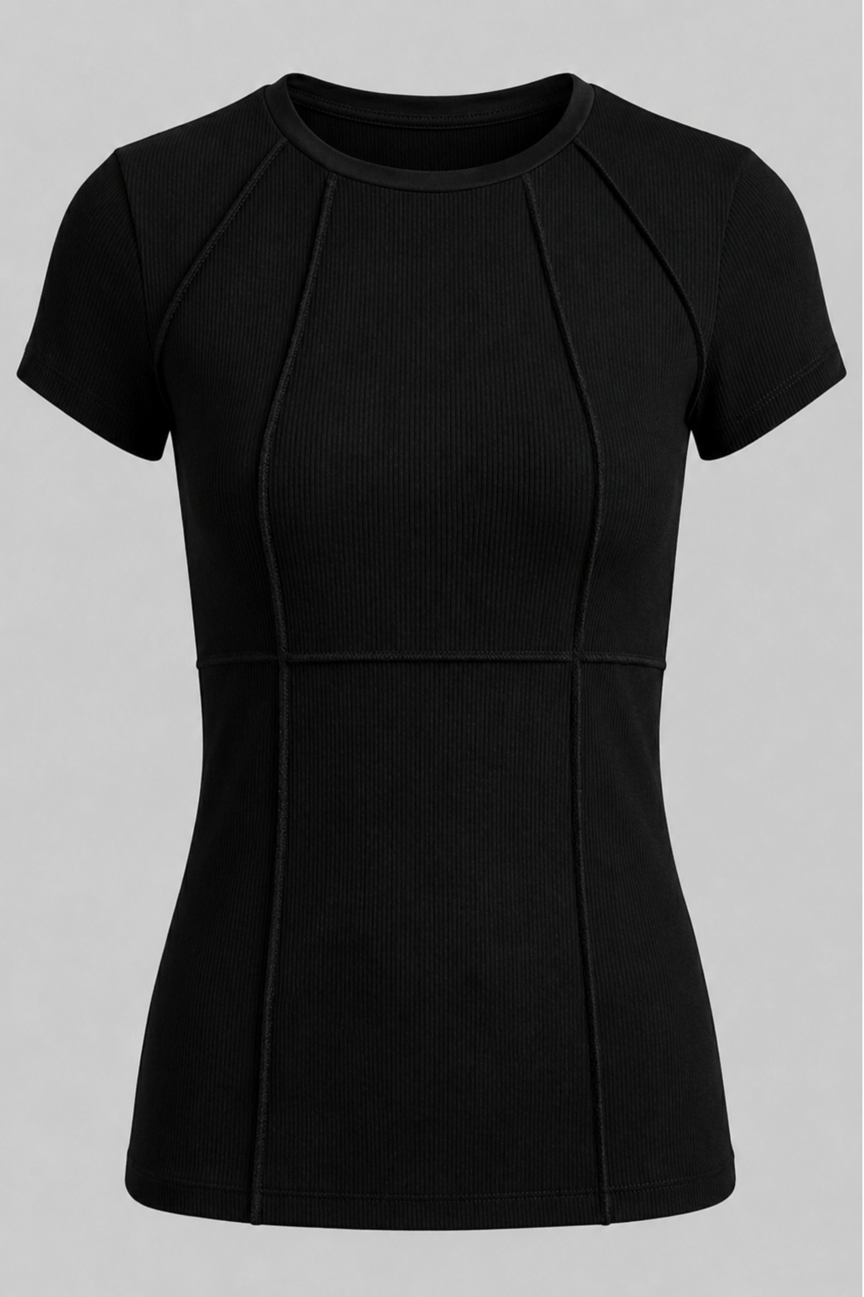 Short Sleeve Celeste Rib Top with Seam Shaping