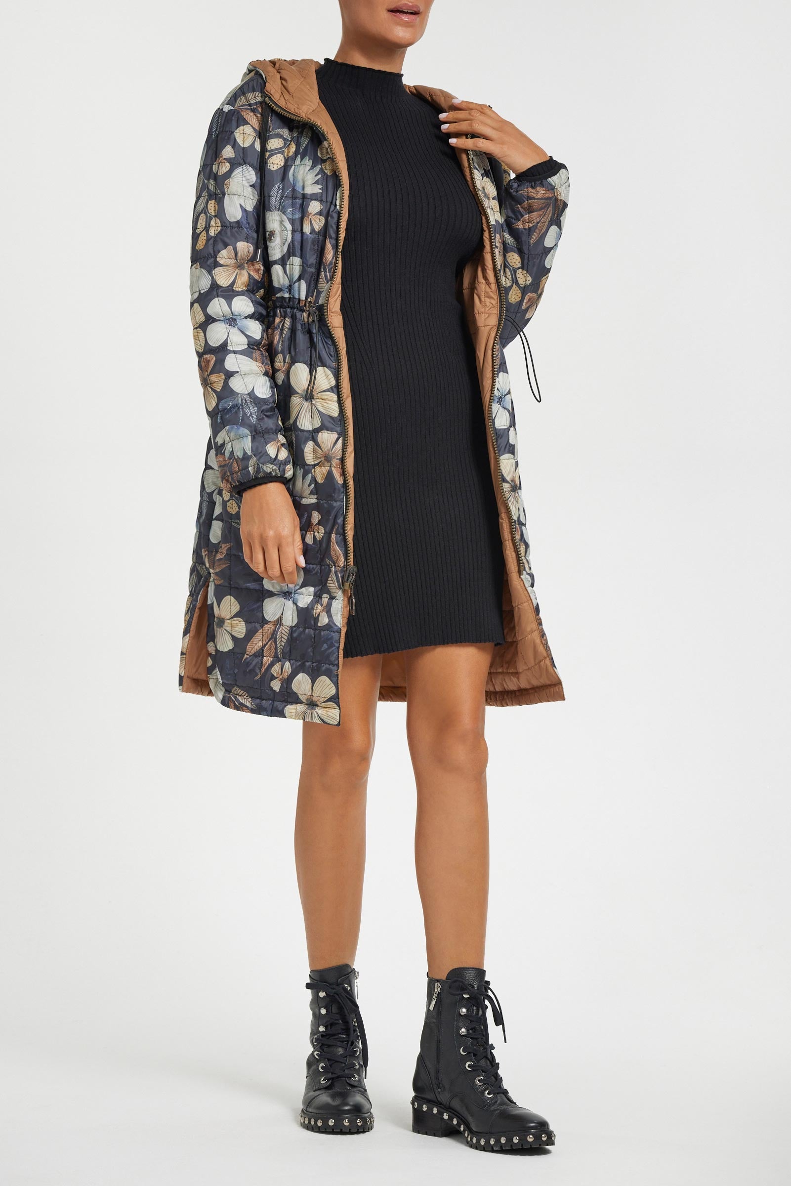 Leighton Quilted Car Coat in Caramel/Vintage Garden