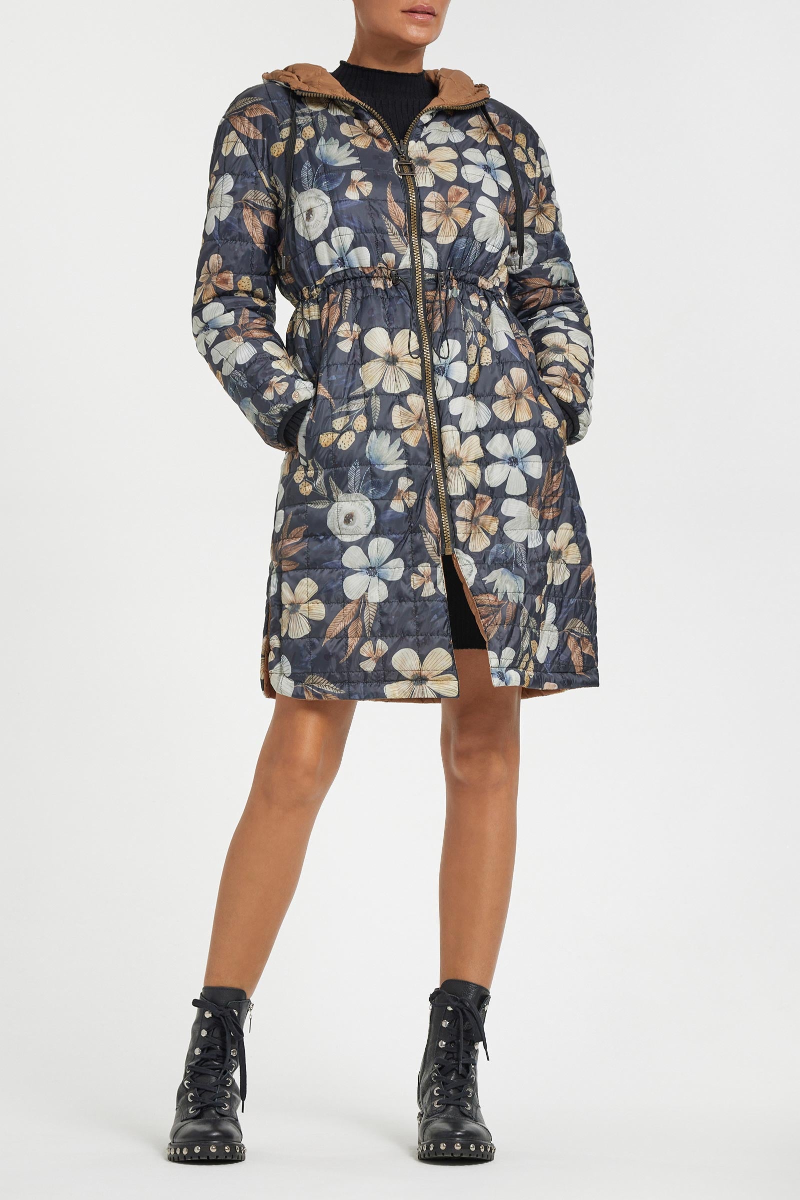 Leighton Quilted Car Coat in Caramel/Vintage Garden