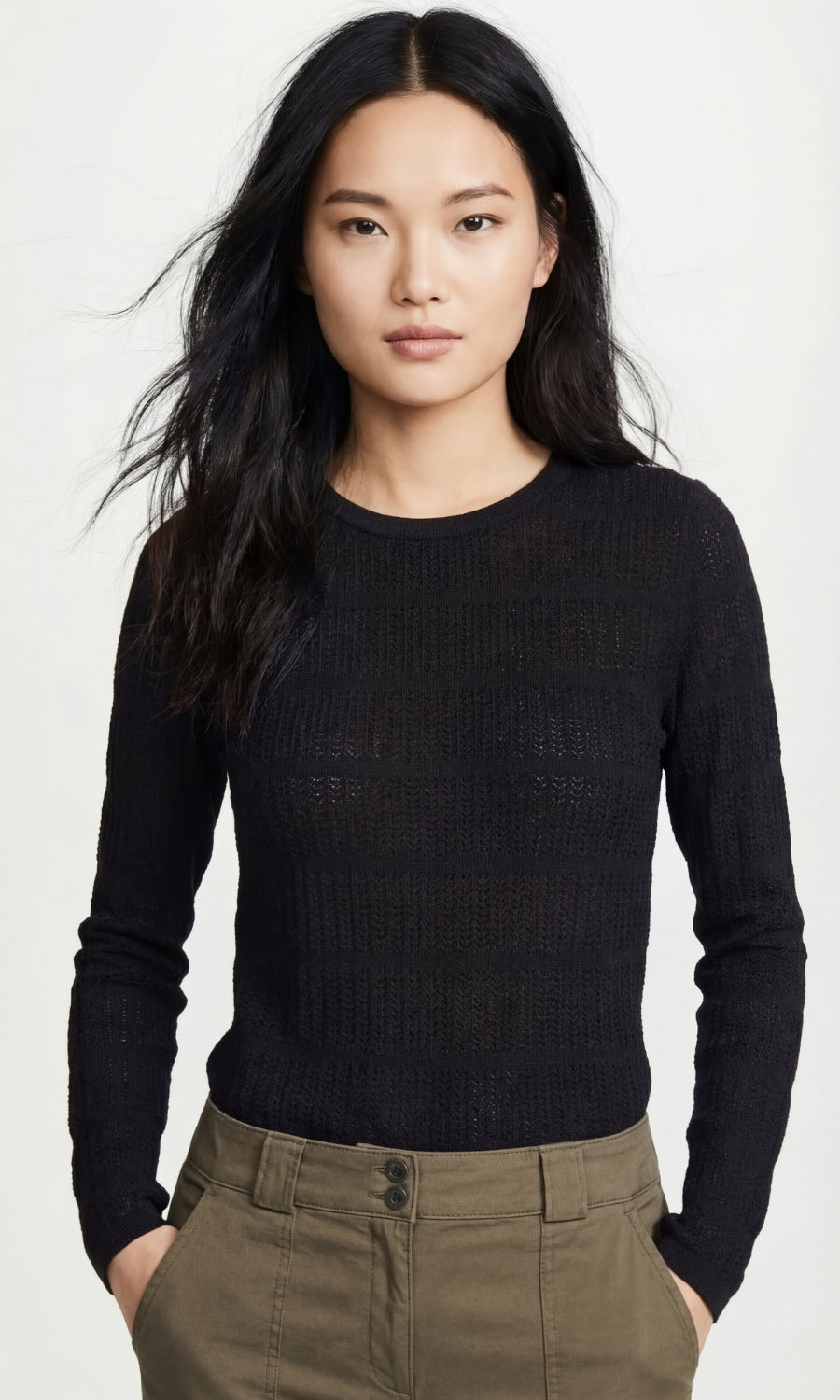 Juliana Pointelle Long Sleeve Crewneck Sweater