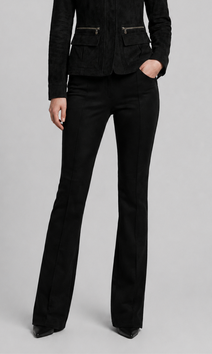 Becca Flare Faux Suede Pintuck Pants