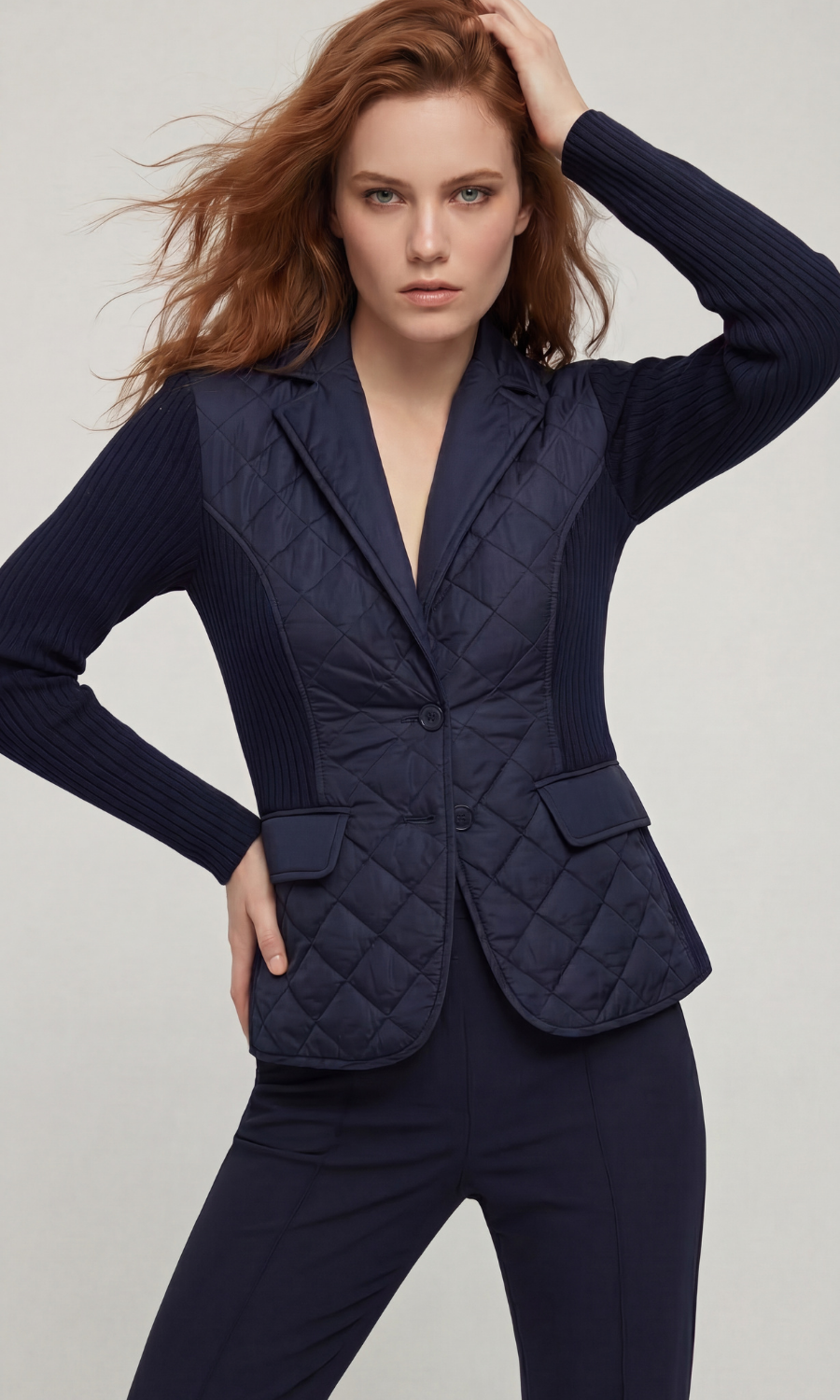 Sora Blazer Quilted Mixed Media in Navy