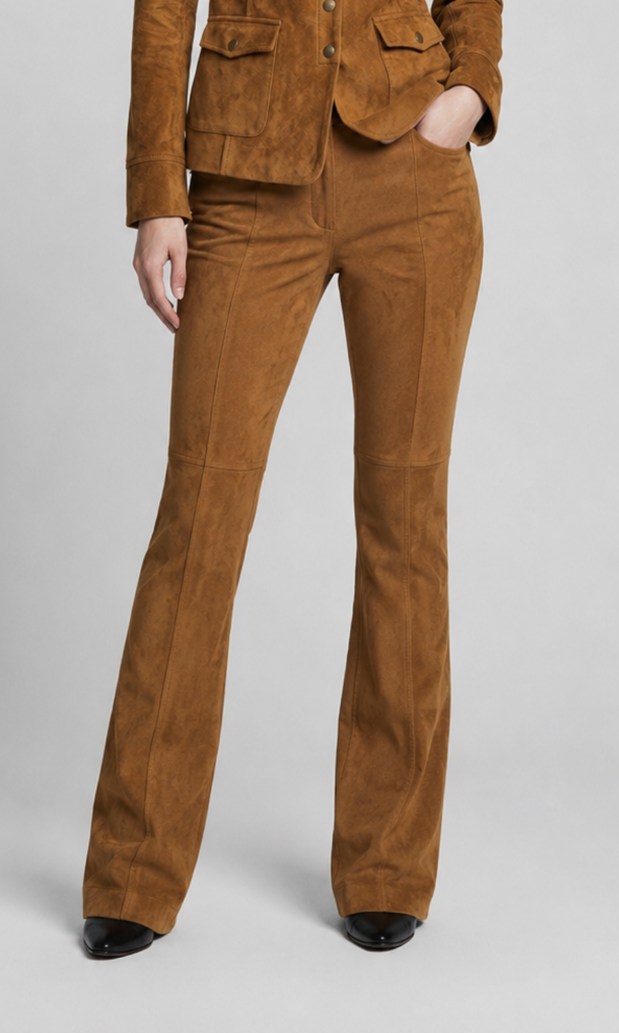 Becca Flare Faux Suede Pintuck Pants