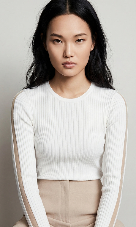 Lia Rib Sweater With Sheer Mesh Stripe