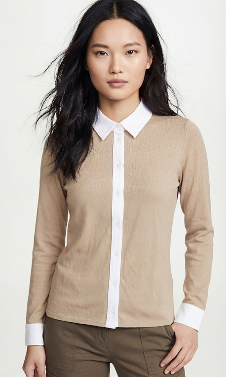 Amelia Mixed Media Button Down Top (CASH&CARRY)