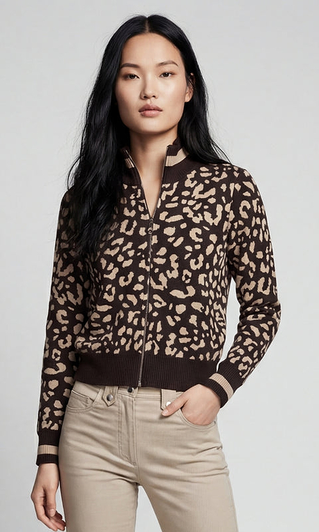 Bomi Jacquard Zip up Sweater