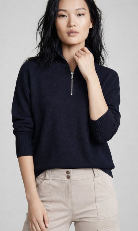 LUCELY // Elbow-Sleeve Quarter Zip Mock Neck
