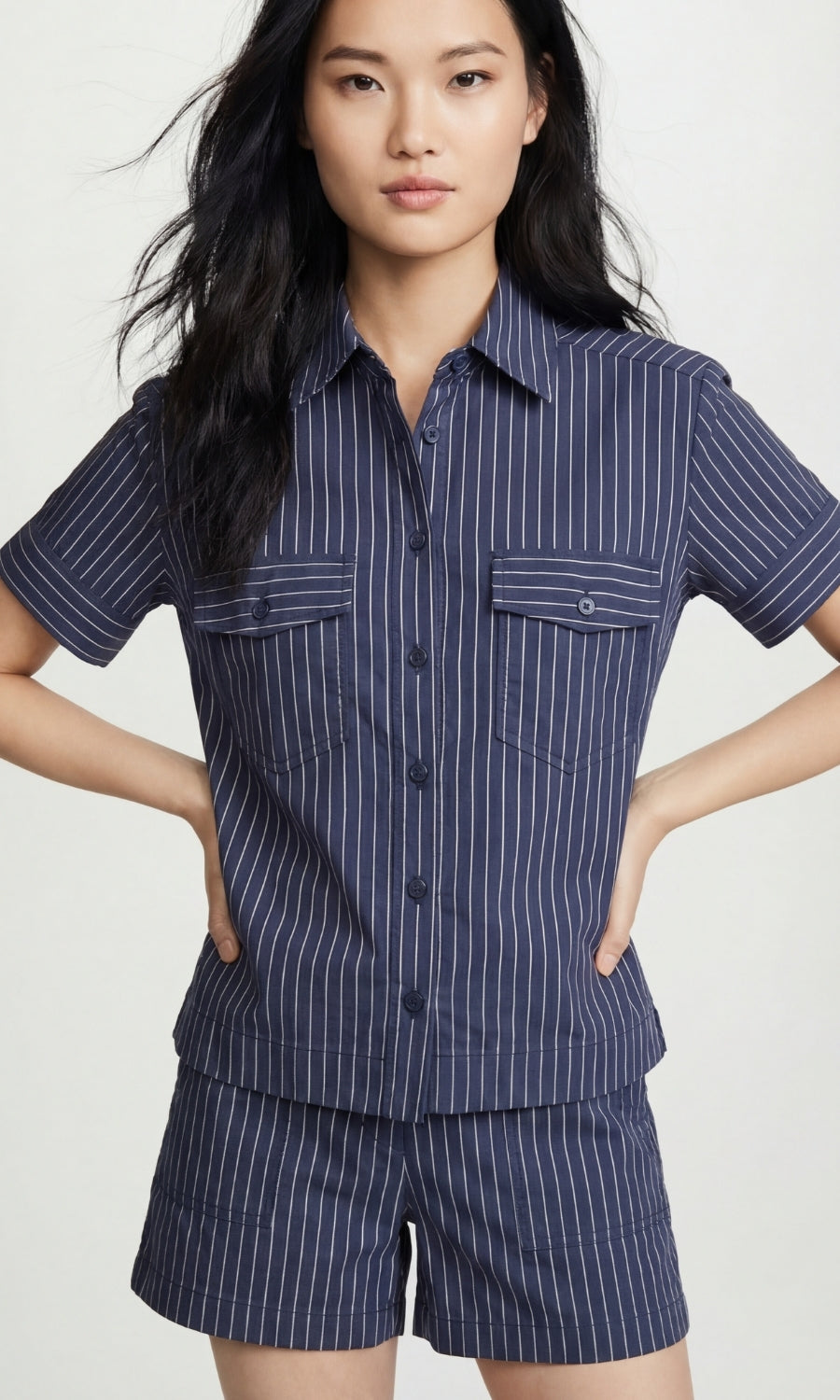 Striped Alma Pinstripe Tailored Shorts (CASH&CARRY)