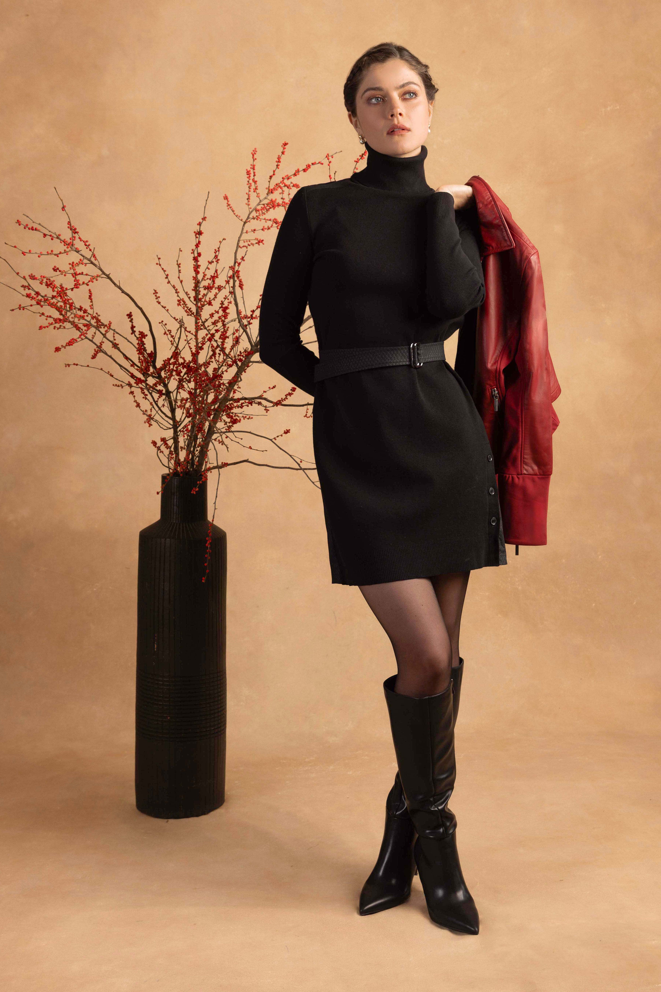 Embossed Hartley Belted Sweater Dress