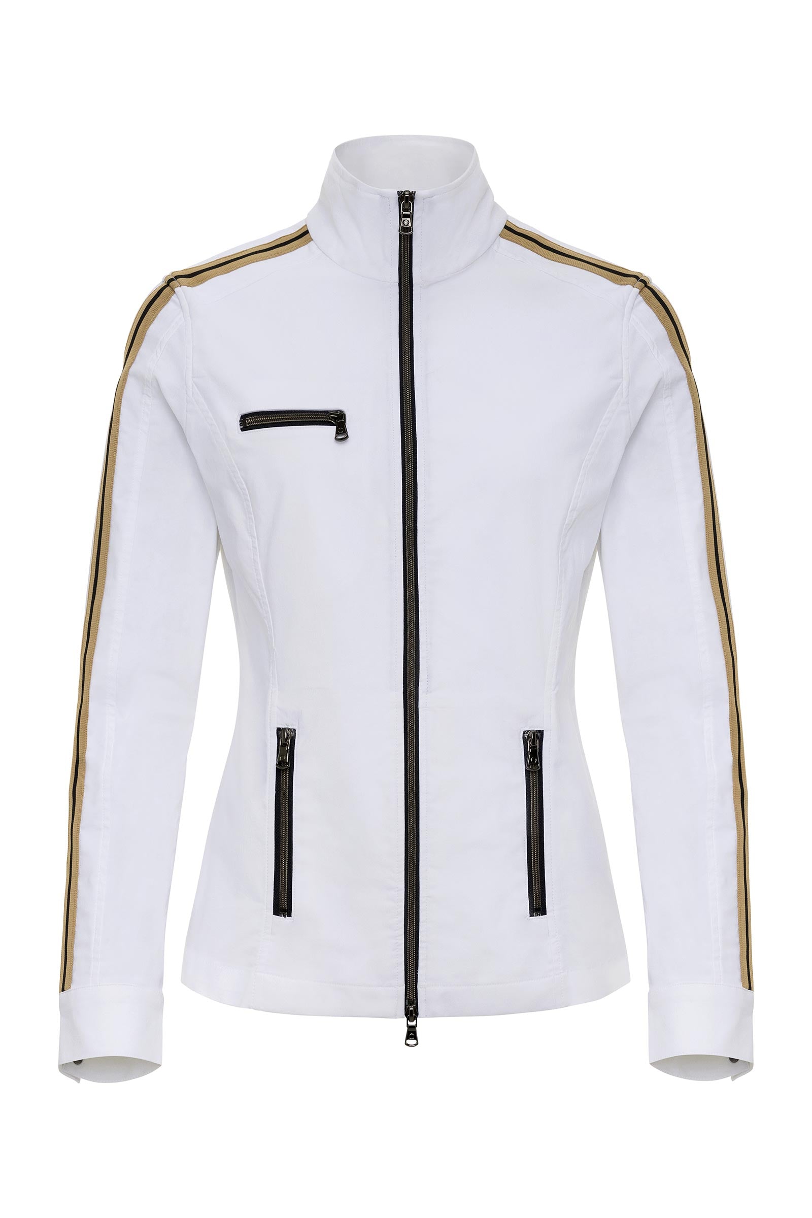 Justine Zip-Up Jacket w/ Stripe Down Sleeve